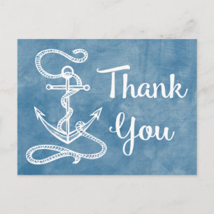 Watercolor Blue Thank You Nautical Ship Anchor Postcard