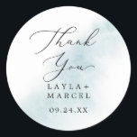Watercolor Blue Thank You Wedding Favour Sticker<br><div class="desc">These watercolor blue thank you wedding favour stickers are perfect for a modern wedding reception. The simple and classic design features a splash of pastel light blue water colour with minimalist elegant style. Personalize the sticker labels with your names, the event (if applicable), and the date. These stickers can be...</div>