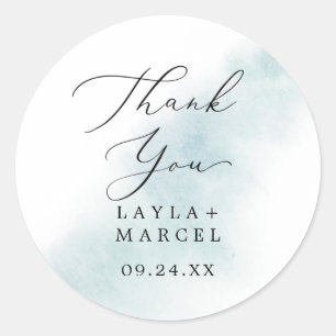 Watercolor Blue Thank You Wedding Favour Sticker