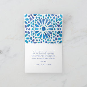 Watercolor Blue Tile Folded Photo Thank You Card