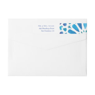 Watercolor Blue Tile Pre-Addressed Return Wrap Aro Wrap Around Label