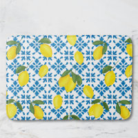 Watercolor Blue Tile Yellow Lemon Watercolor