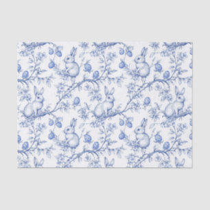 Watercolor Blue Toile De Jouy Easter Rabbit Tissue Paper