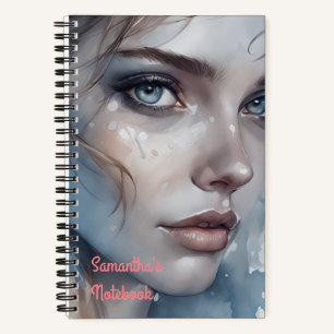 Watercolor Blue Tones Woman's Portrait Notebook