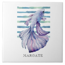 Watercolor Blue TROPICAL FISH Beach MARGATE