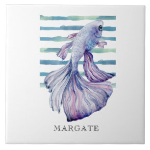 Watercolor Blue TROPICAL FISH  Beach MARGATE  Tile