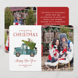 Watercolor Blue Truck   Christmas Holiday Photo Invitation