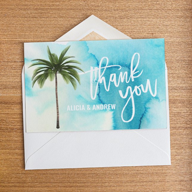 Watercolor Blue  Turquoise Palm Tree THANK YOU Card (Creator Uploaded)