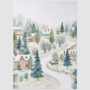 Watercolor Blue Village Decoupage  Tissue Paper