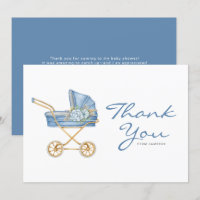 Watercolor Blue Vintage Stroller Baby Shower