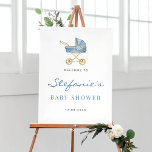 Watercolor Blue Vintage Stroller Boy Baby Shower Poster<br><div class="desc">Welcome guests to your event with this customizable baby shower welcome sign. It features a watercolor illustration of an adorable blue baby stroller. Personalize this baby shower sign by adding your details. This blue baby shower welcome sign is perfect for It's a Boy baby showers.</div>
