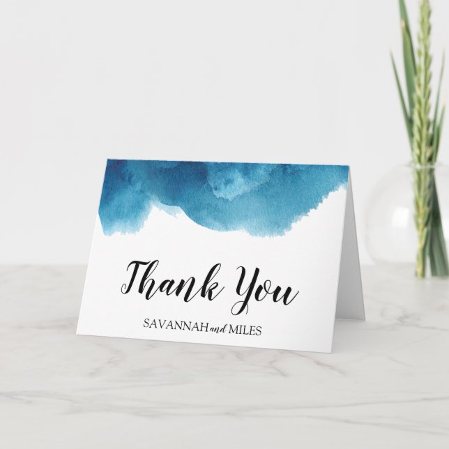 Watercolor Blue Wash Thank You Card (Front)