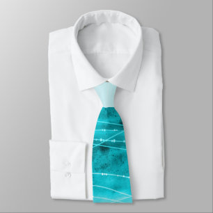 Watercolor blue wave sea wedding neck tie