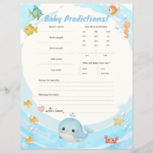 Watercolor Blue Wave Whale Baby Predictions Flyer