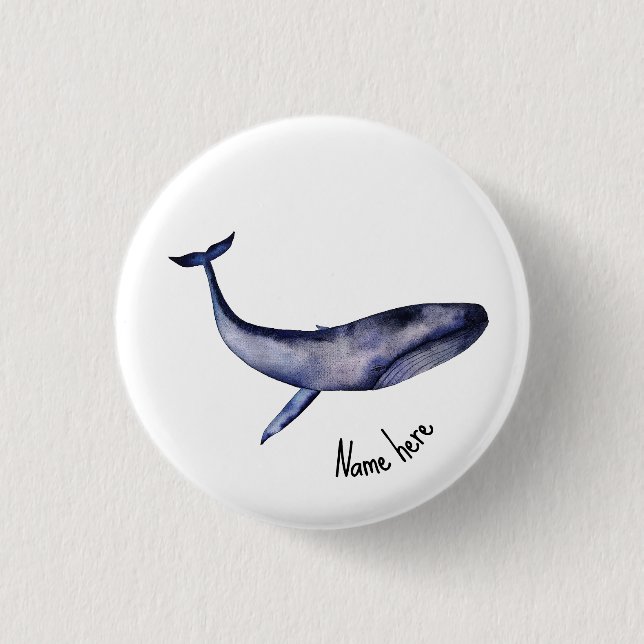 Watercolor Blue Whale 1 Inch Round Button (Front)