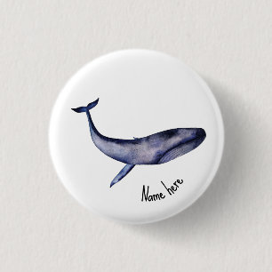 Watercolor Blue Whale 1 Inch Round Button