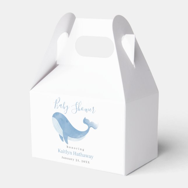 Watercolor Blue Whale Baby Shower Favor Box (Front Side)
