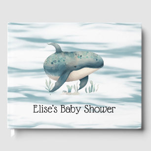 Watercolor Blue Whale Boy Baby Shower Guest Book