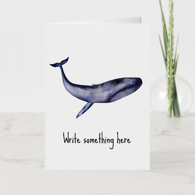 Watercolor Blue Whale Foil Greeting Card (Front)