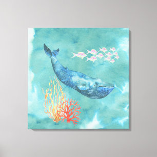 Watercolor Blue Whale ID368 Canvas Print
