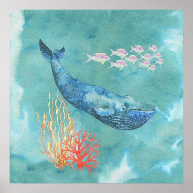 Watercolor Blue Whale ID368 Poster (Front)