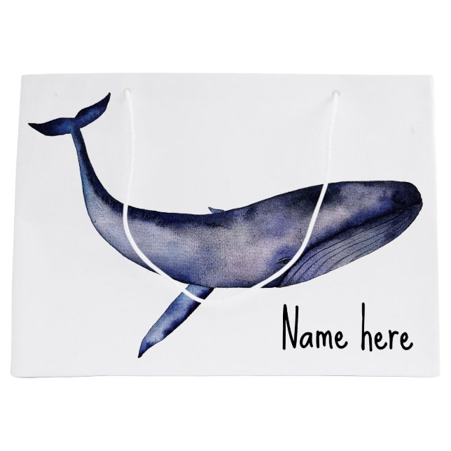 Watercolor Blue Whale Large Gift Bag (Front)