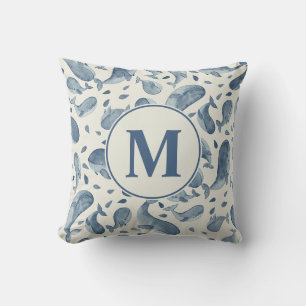 Watercolor Blue Whale Paisley Nursery Monogram Throw Pillow