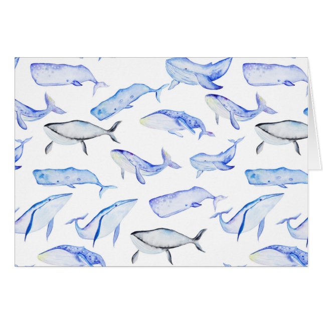 Watercolor Blue Whale Pattern (Front Horizontal)