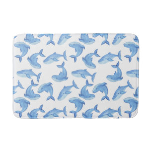 Watercolor Blue Whale Pattern Bath Mat