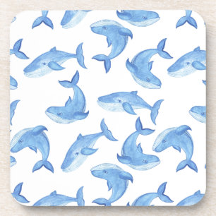Watercolor Blue Whale Pattern Coaster