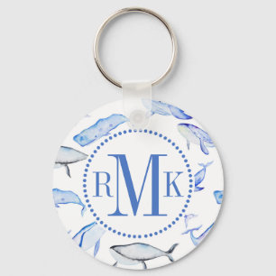 Watercolor Blue Whale Pattern Keychain