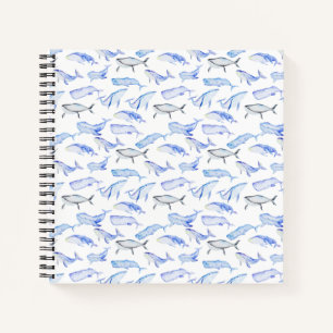 Watercolor Blue Whale Pattern Notebook