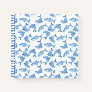 Watercolor Blue Whale Pattern Notebook