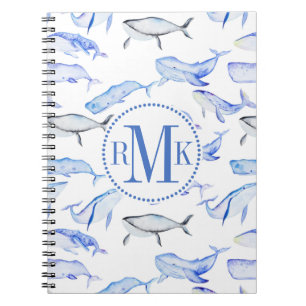 Watercolor Blue Whale Pattern Notebook