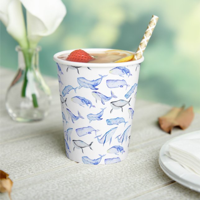 Watercolor Blue Whale Pattern Paper Cups (Insitu)
