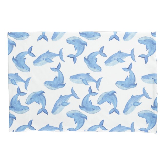 Watercolor Blue Whale Pattern Pillowcase (Front-Left)