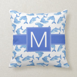 Watercolor Blue Whale Pattern Throw Pillow