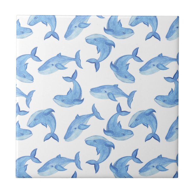 Watercolor Blue Whale Pattern Tile (Front)