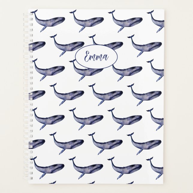 Watercolor blue whale planner (Front)