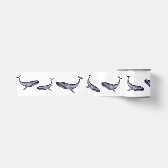 Watercolor blue whale satin ribbon (Front)