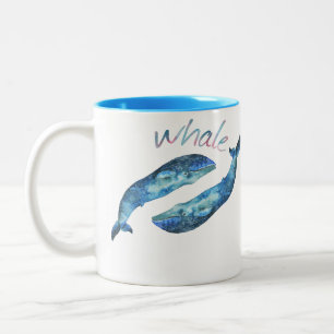 Watercolor Blue Whale Two-Tone Coffee Mug
