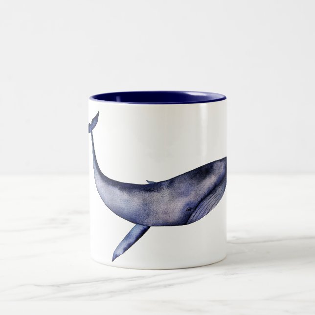 Watercolor Blue Whale Two-Tone Coffee Mug (Center)