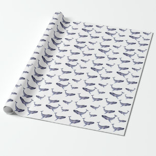 Watercolor blue whale wrapping paper