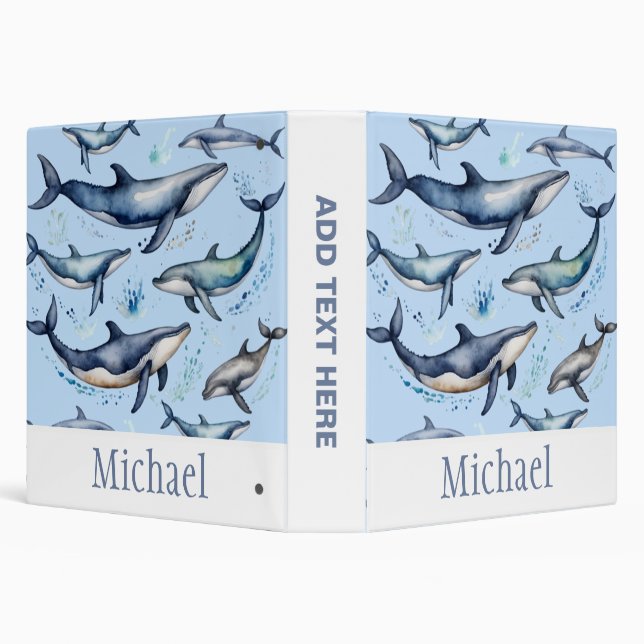  Watercolor Blue Whales and dolphins , sea animal  Binder (Background)