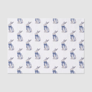 Watercolor Blue & White Chinoiserie Bunny Rabbit Tissue Paper