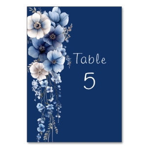 Watercolor Blue White Floral Drape Stars Table Number