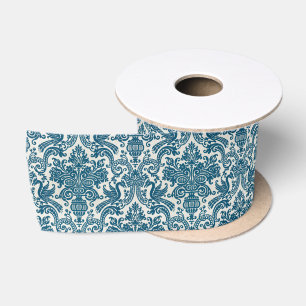 Watercolor Blue & White Floral Vintage Pattern Satin Ribbon