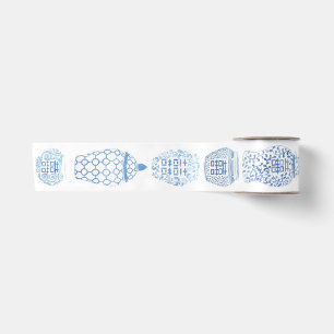 Watercolor Blue White Ginger Jar Chinese Patterns Satin Ribbon