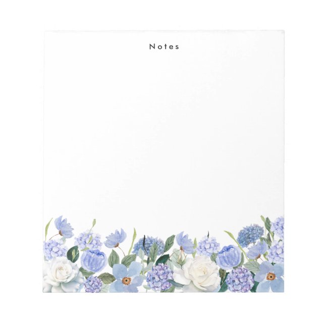 Watercolor Blue White Hydrangeas Personalized  Notepad (Front)