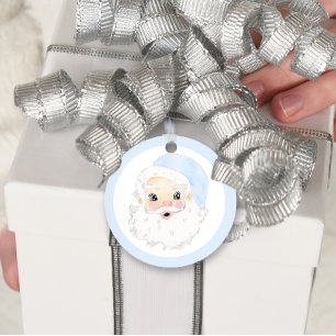 Watercolor Blue & White Santa, Vintage Santa Favour Tags